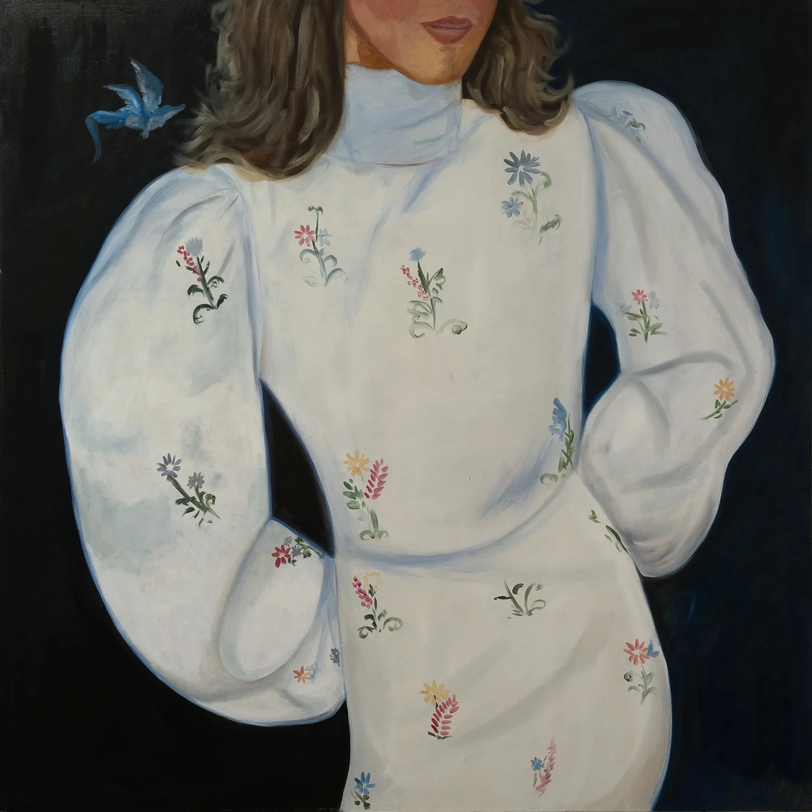 White Dress with Botanical Patterns