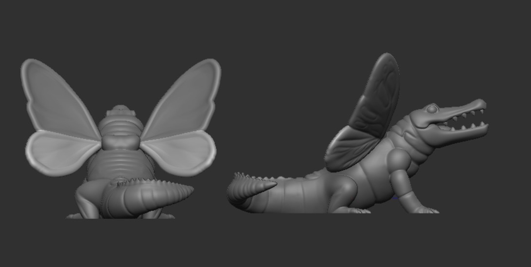 3D render of crocodile with butterfly wings sculpture