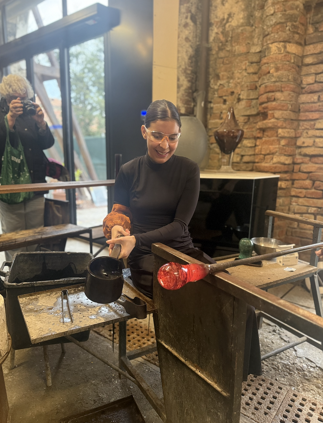 Angie Rangel at Murano glassmaking workshop, Mazzega Murano Glass Factory, 2026